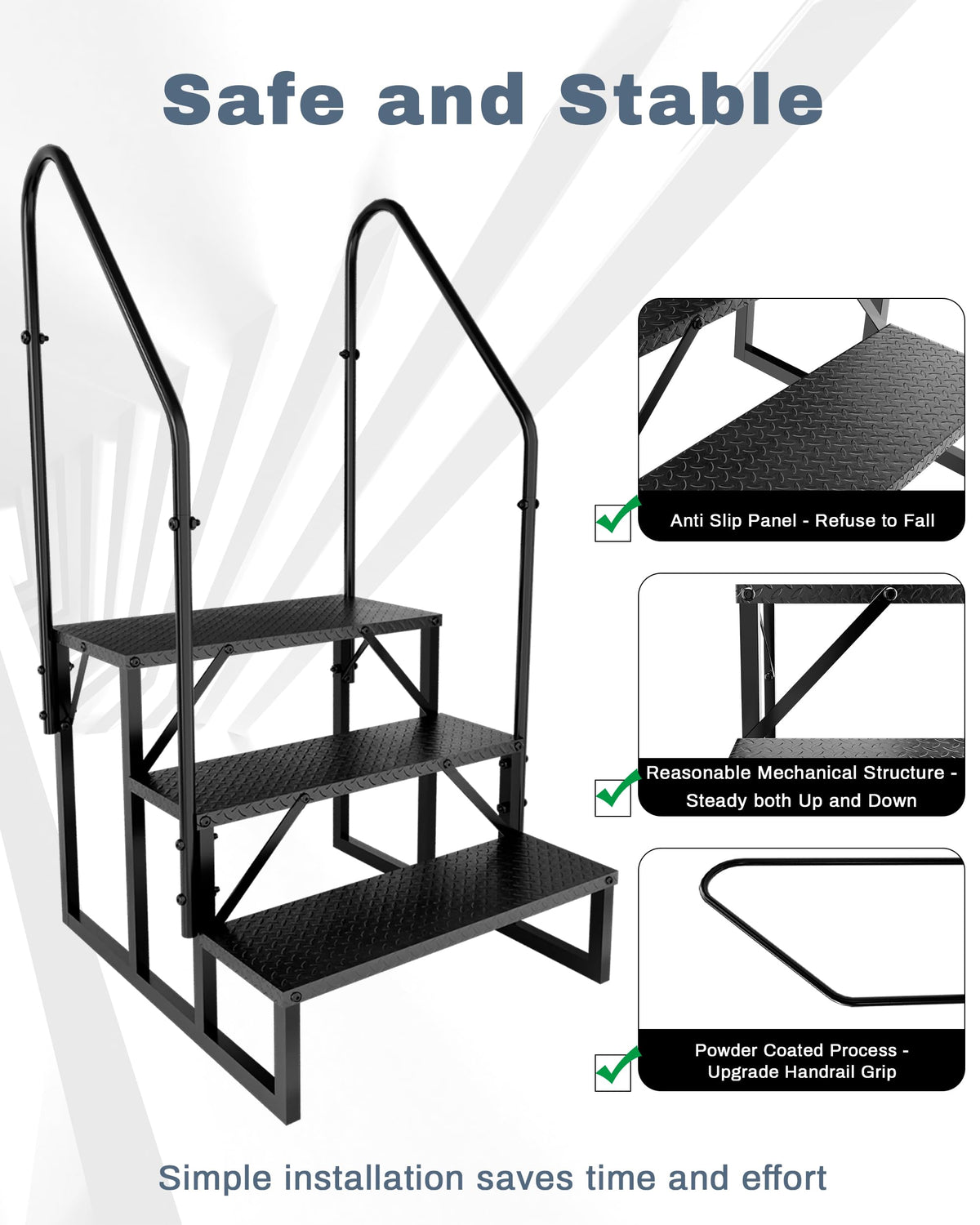 3 Step RV Steps with 2 Handrails Q1350
