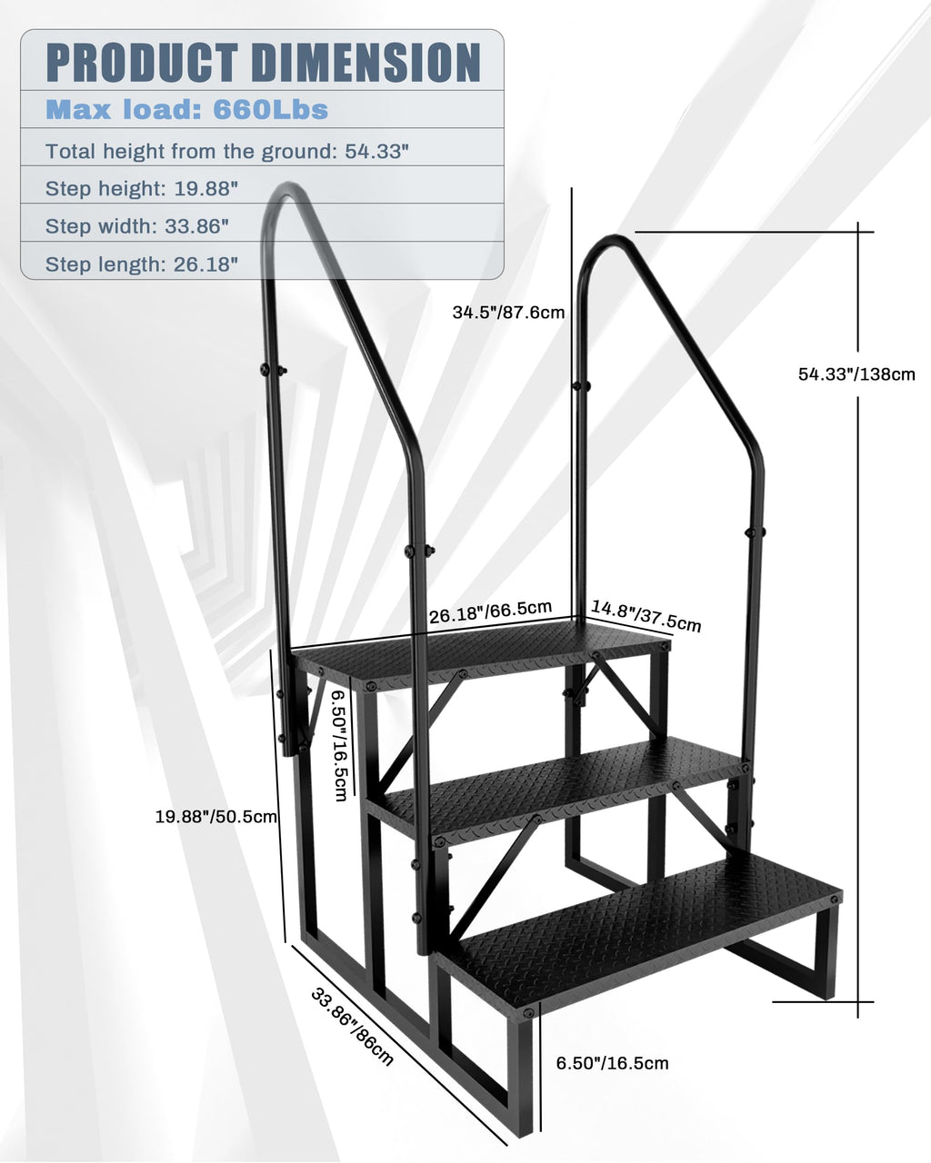 3 Step RV Steps with 2 Handrails Q1350