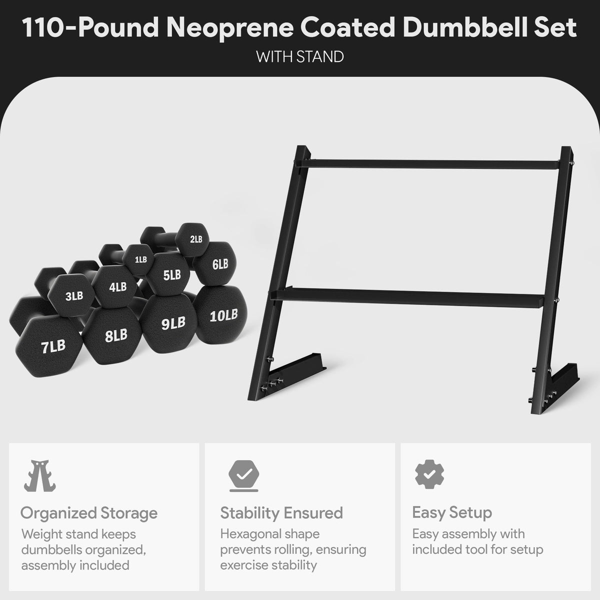 Neoprene Coated Iron Dumbbell Set with Stand O29447