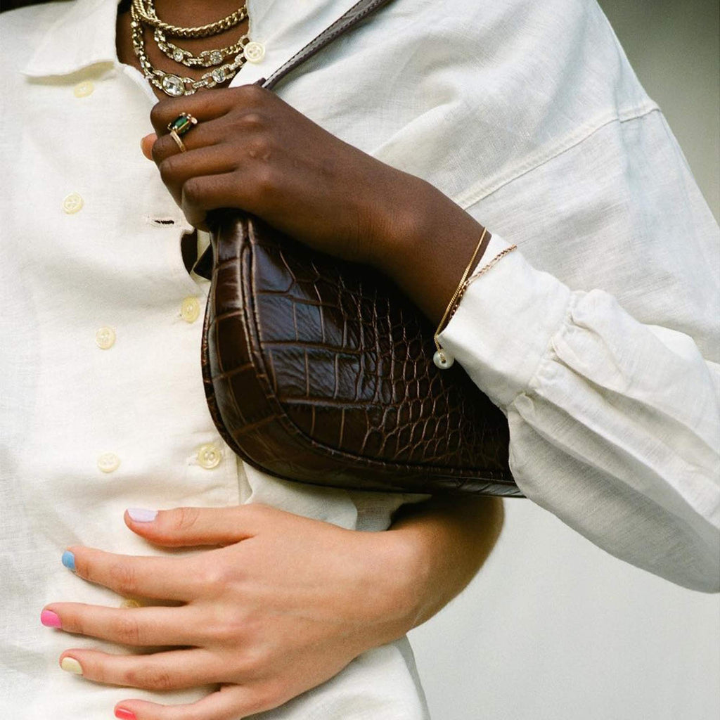 Crocodile Effect Faux Leather Clutch Shoulder Purse Handbag V26959