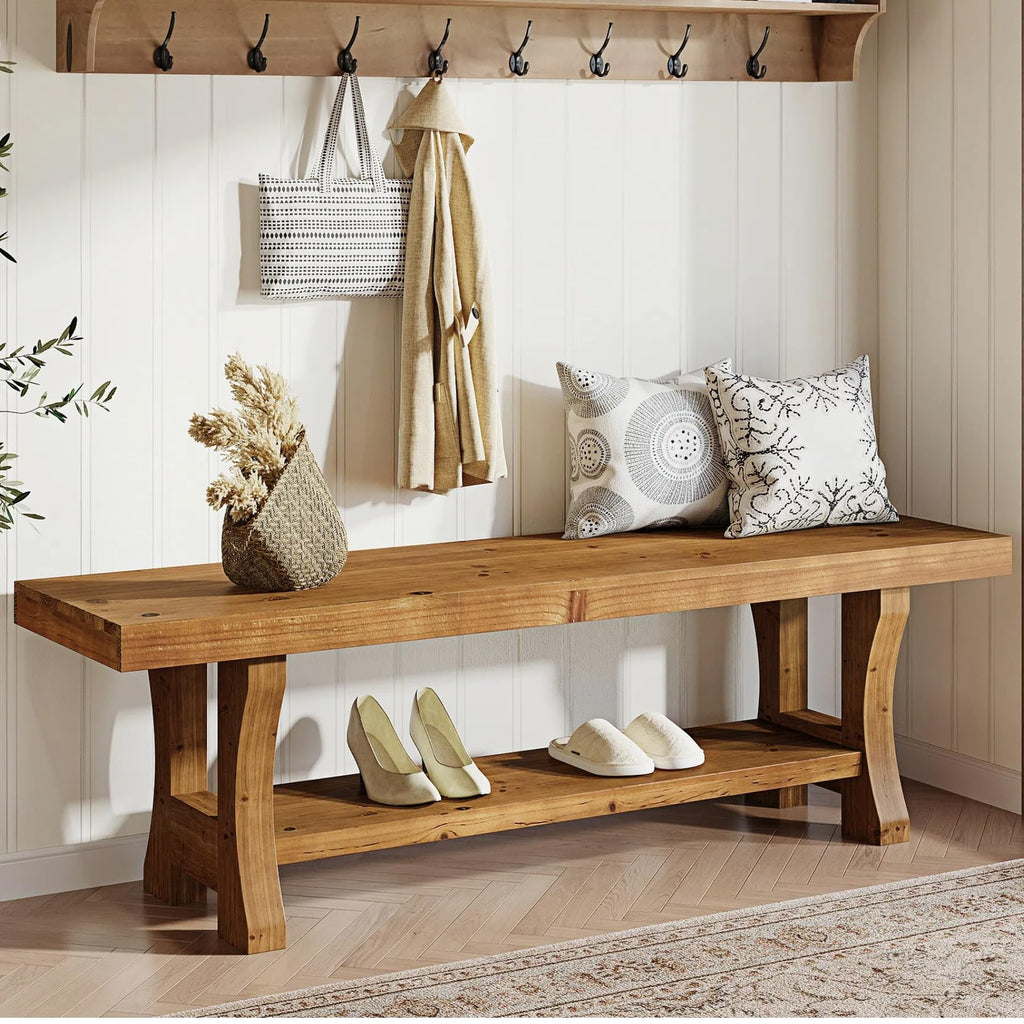 Brown Solid Wood Entryway Bench M553401