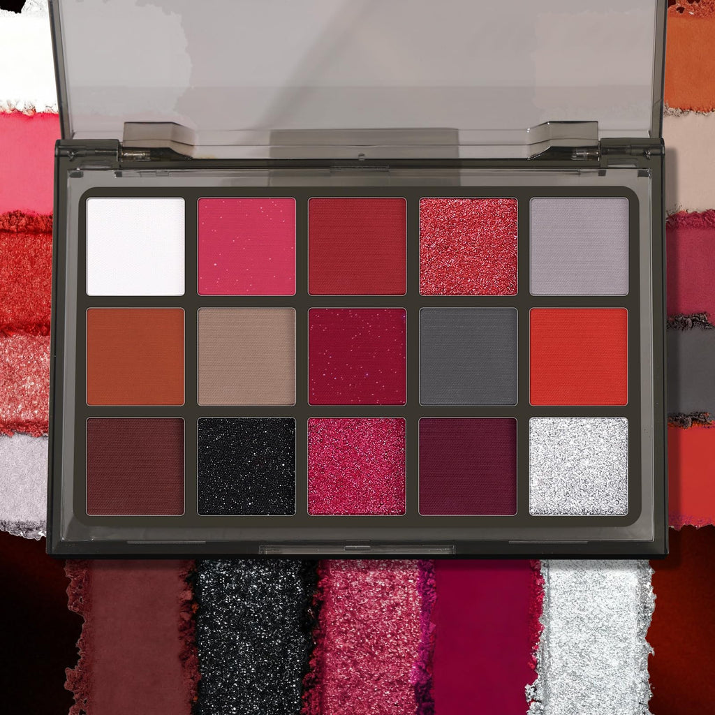 Red 15 Colors Shimmer Matte Glitter Metallic Eyeshadow Palette C2735