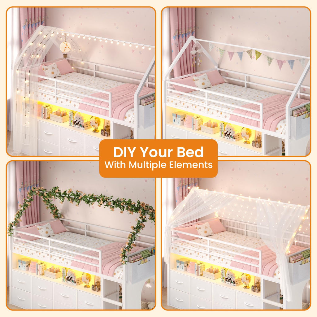 Twin Size Low Loft Bed with 8 Storage Drawers L914282