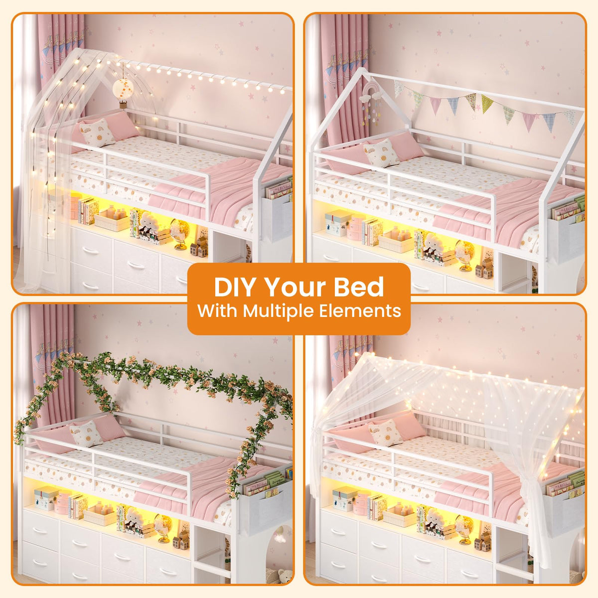 Twin Size Low Loft Bed with 8 Storage Drawers L914282