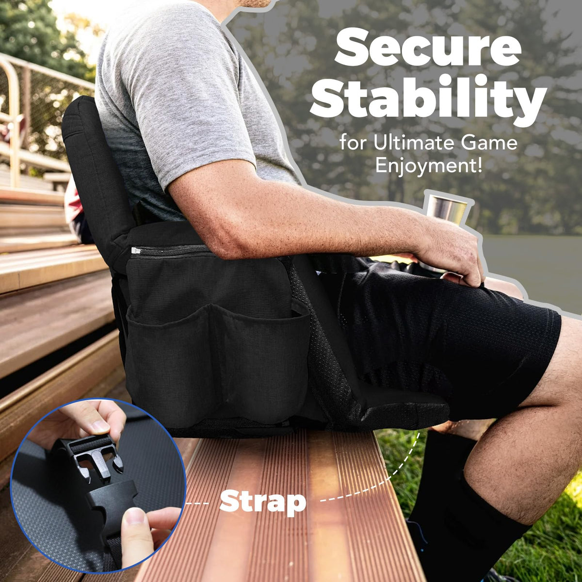 Extra Wide Stadium Seats With Back Support 2 Pack, 6 Reclining Positions, Black, 25" A823