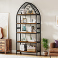 5-Tier 74.8-Inch Tall Curved Wood Bookshelf with Metal Frame R113