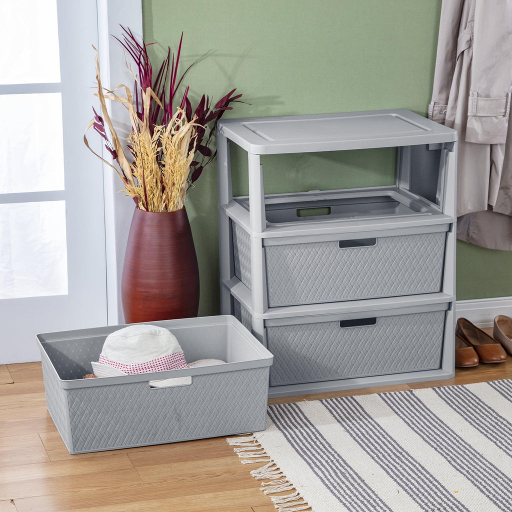 3 Drawer Plastic Storage Tower with Removable Bins, Gray, 2 Pack X164