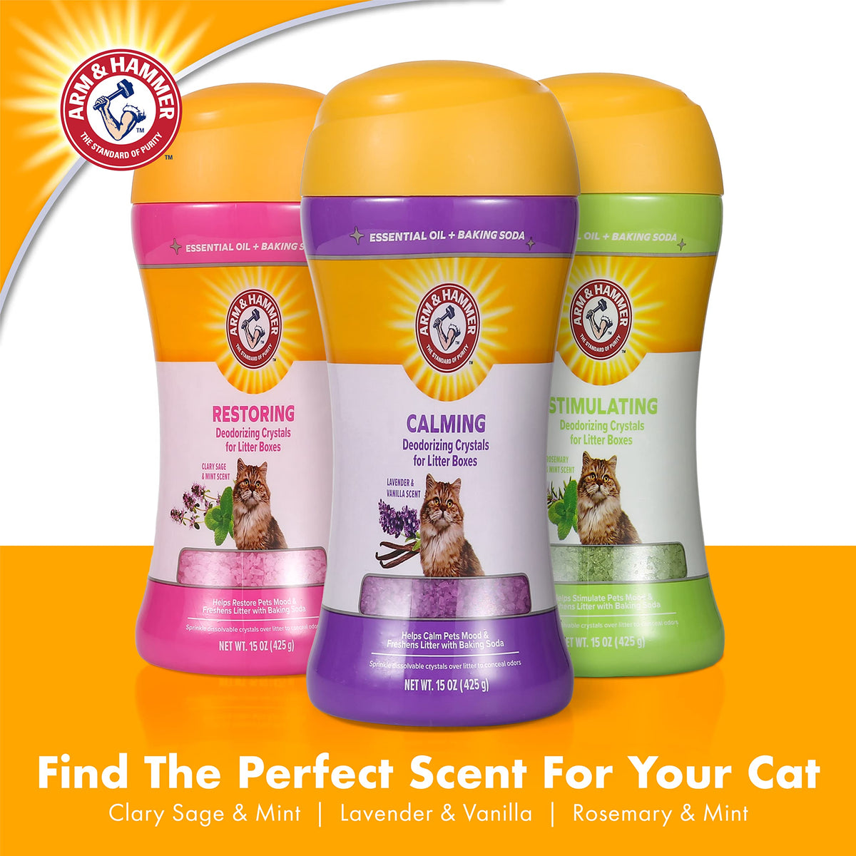 Cat Litter Deodorizing Crystals with Baking Soda, Lavender and Vanilla Scent, 15 Oz - 2 Pack W736610