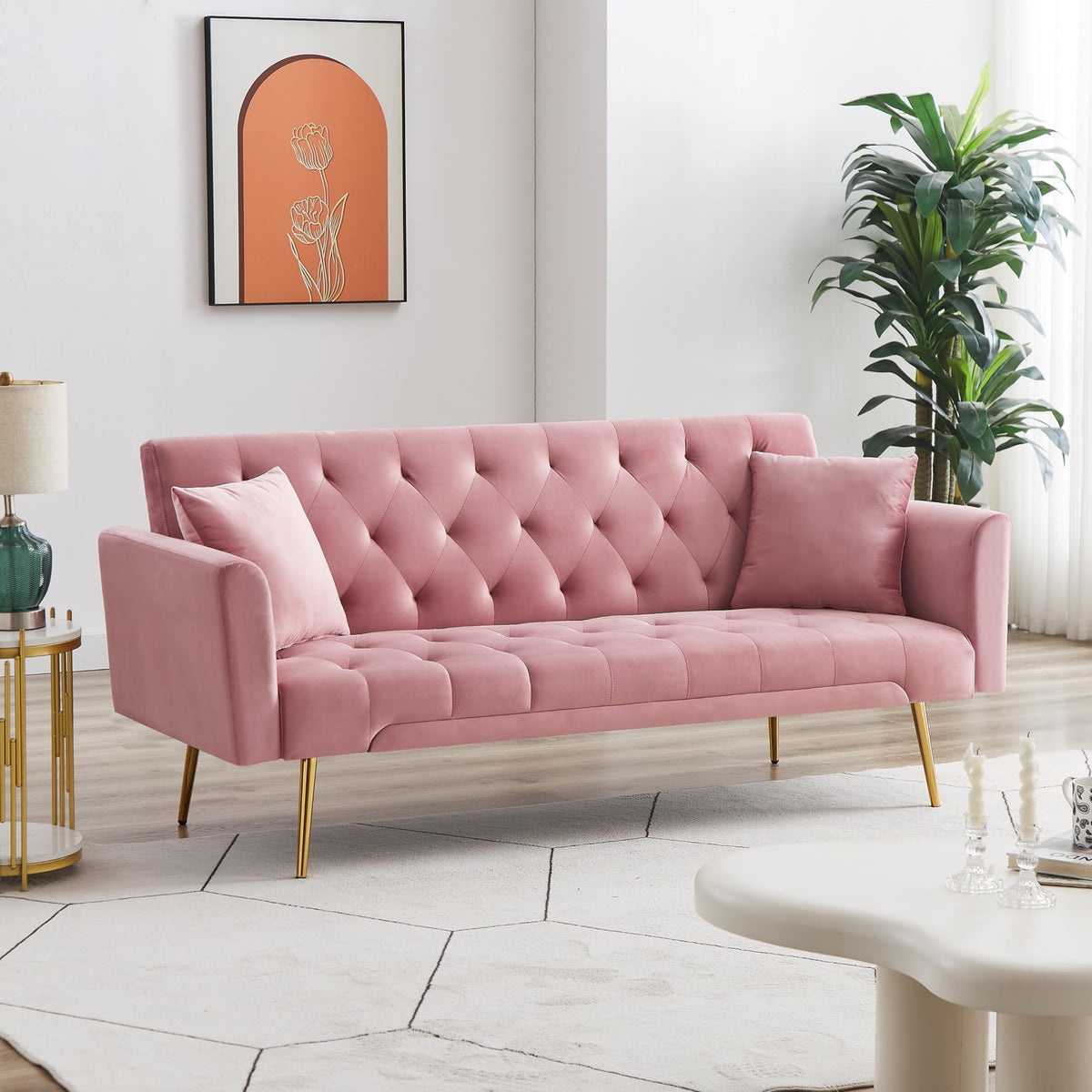 Pink Velvet Convertible Sofa Bed C640824