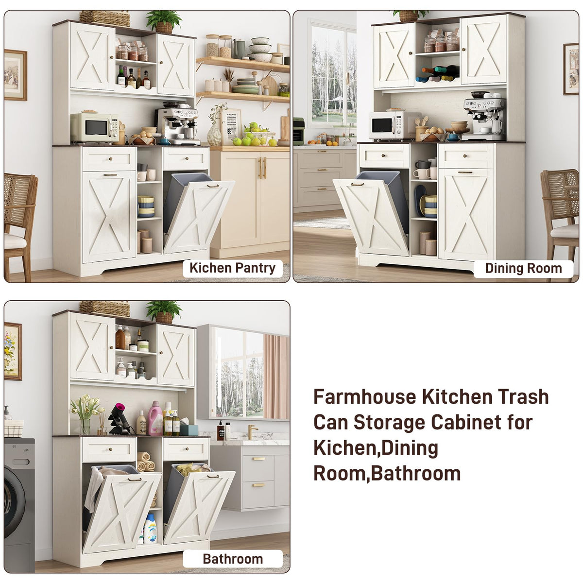 White Kitchen Pantry Storage Cabinet with Power Outlets and Two Drawers J6459