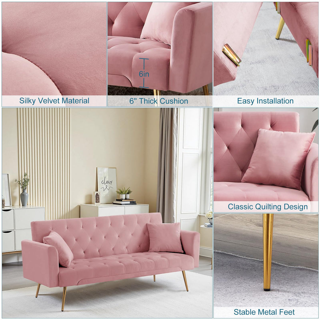 Pink Velvet Convertible Sofa Bed C640824