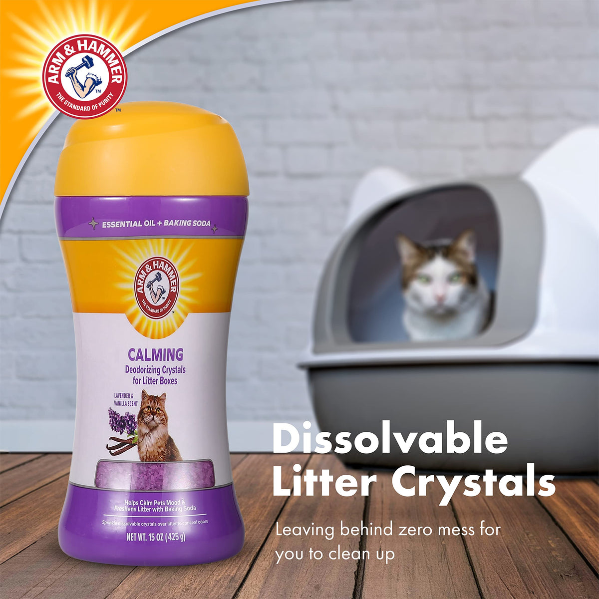 Cat Litter Deodorizing Crystals with Baking Soda, Lavender and Vanilla Scent, 15 Oz - 2 Pack W736610
