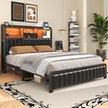 Black Full Size Bed Frame with Storage Headboard X394