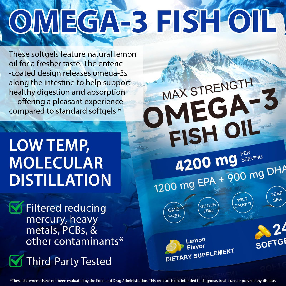 Omega 3 Fish Oil 4200mg 240 Softgels Lemon Flavor N142860