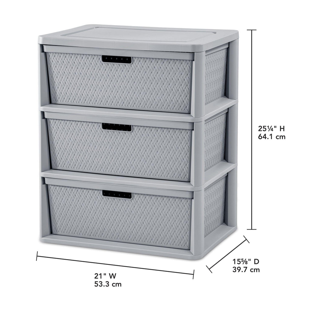 3 Drawer Plastic Storage Tower with Removable Bins, Gray, 2 Pack X164