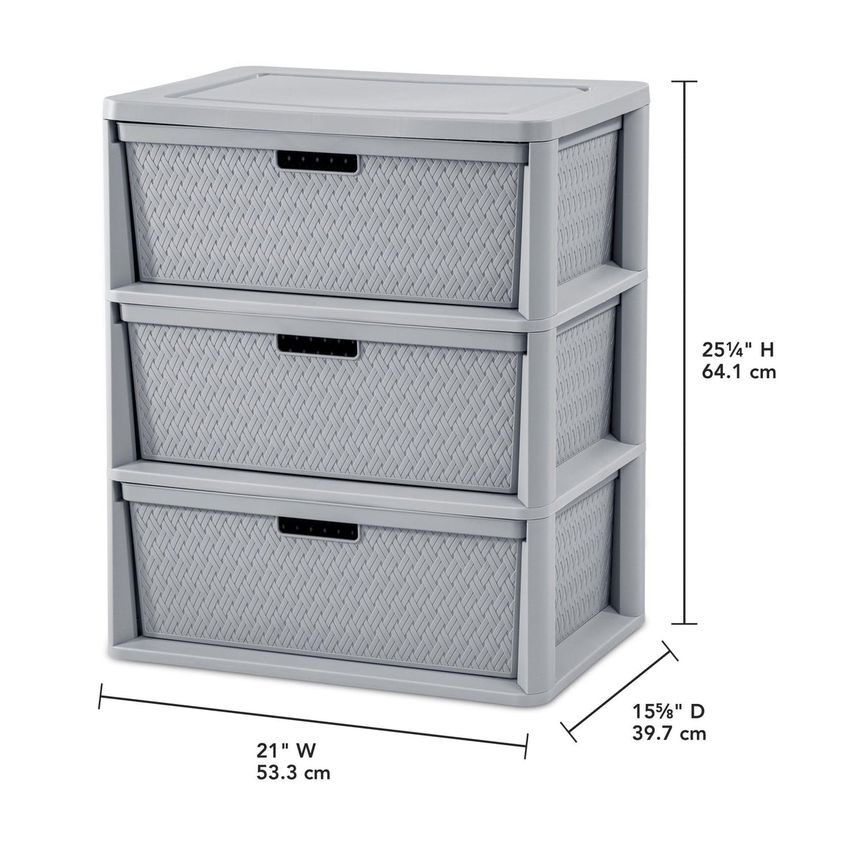 3 Drawer Plastic Storage Tower with Removable Bins, Gray, 2 Pack X164