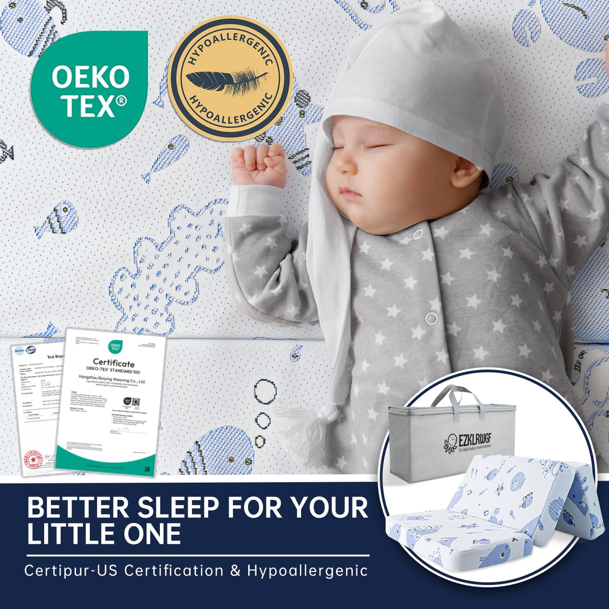 Dual Sided Soft & Firm Memory Foam Trifold Pack and Play Mattress I4857
