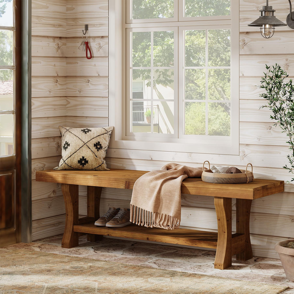 Brown Solid Wood Entryway Bench M553401