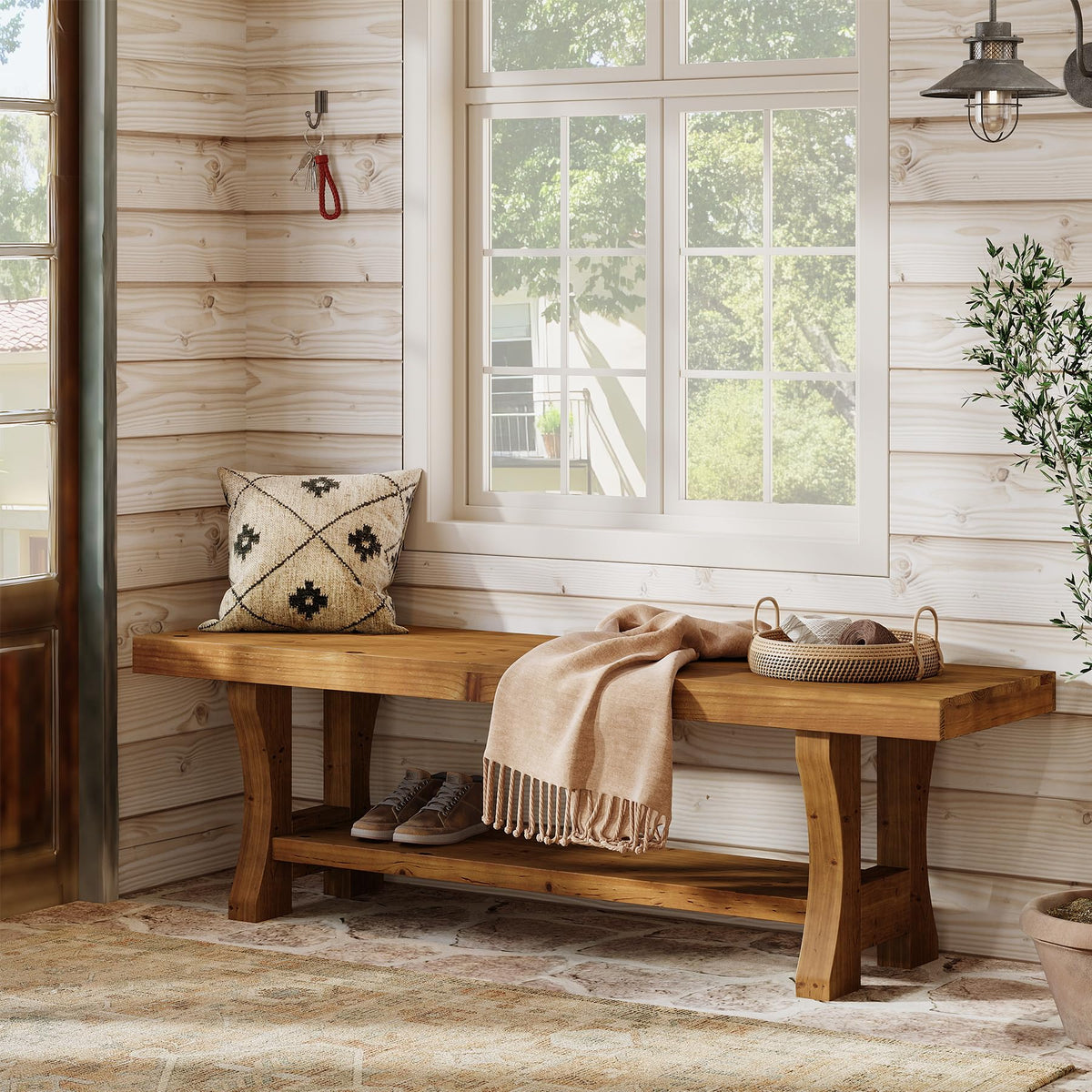 Brown Solid Wood Entryway Bench M553401