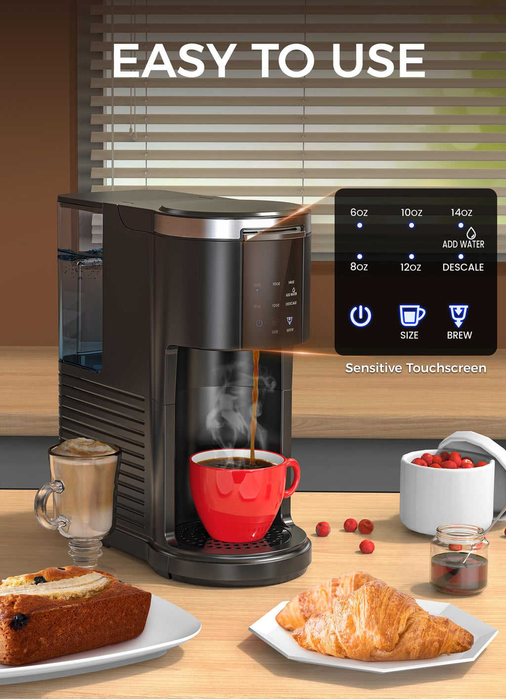 Single Serve Coffee Maker with 40 Oz Water Tank, Satin Black E13311