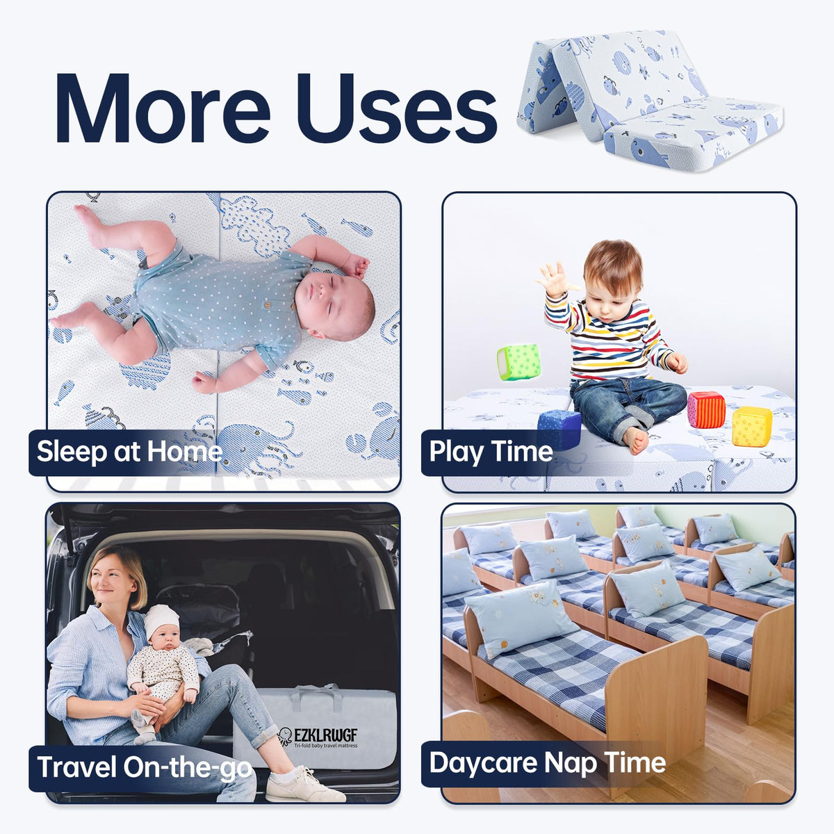 Dual Sided Soft & Firm Memory Foam Trifold Pack and Play Mattress I4857