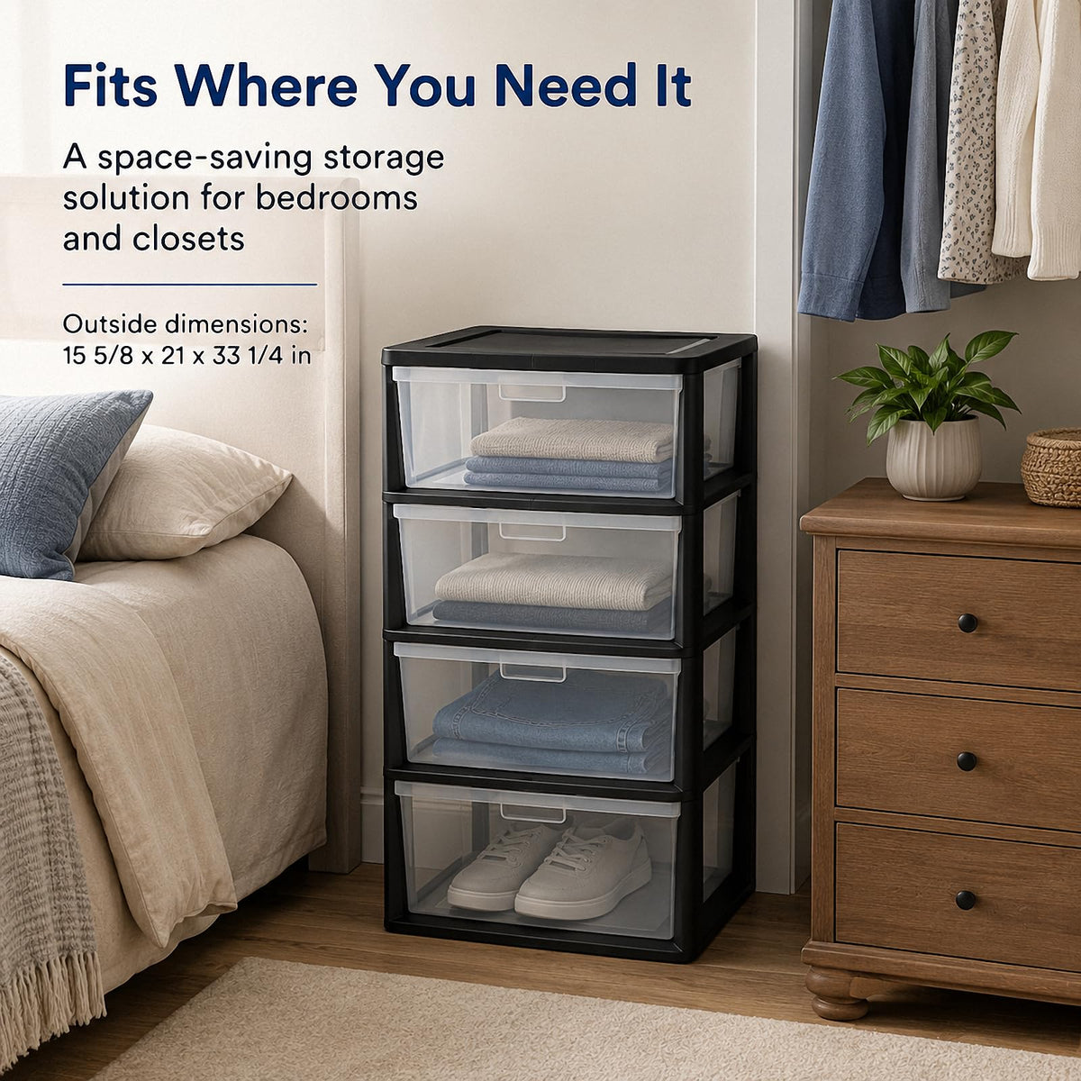 4 Drawer Black Plastic Storage Tower L321