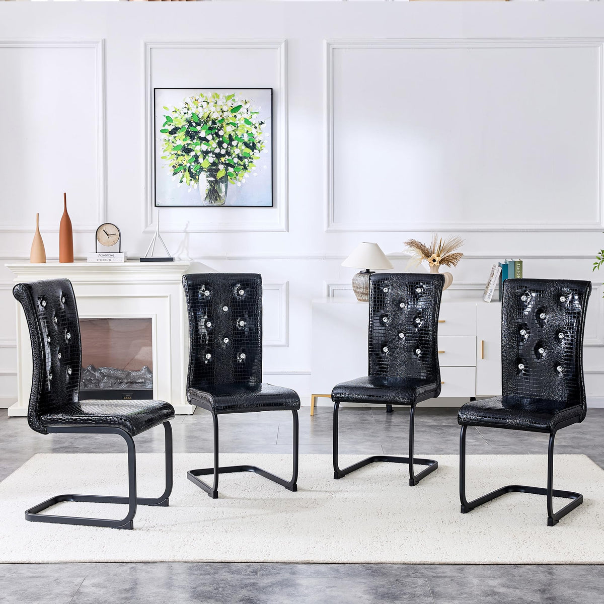 Black PU Leather Dining Chairs Set of 4 W376