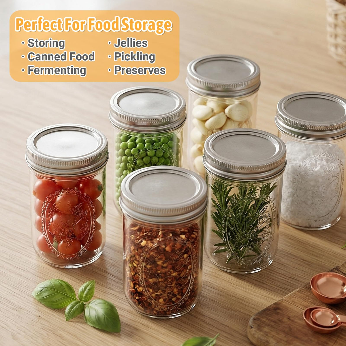 16 oz 6 Pack Wide Mouth Mason Jars with Airtight Lids H5776