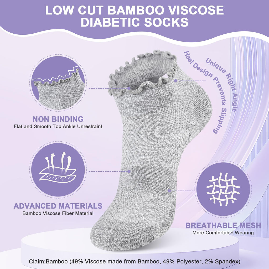 6 Pairs Low Cut Non Binding Diabetic Ankle Socks R526