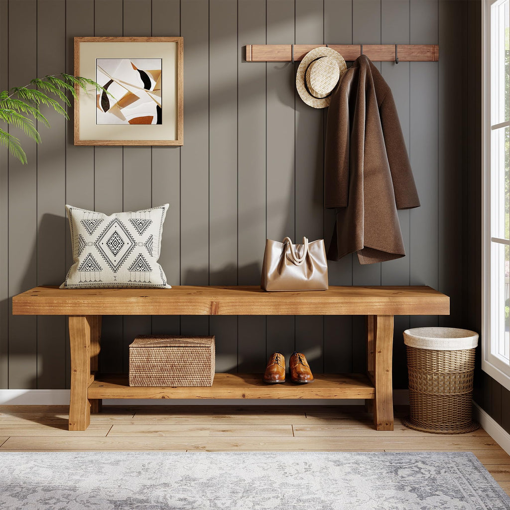Brown Solid Wood Entryway Bench M553401