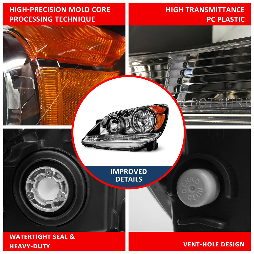 Black Housing Amber Reflector Headlight Assembly Pair H89649