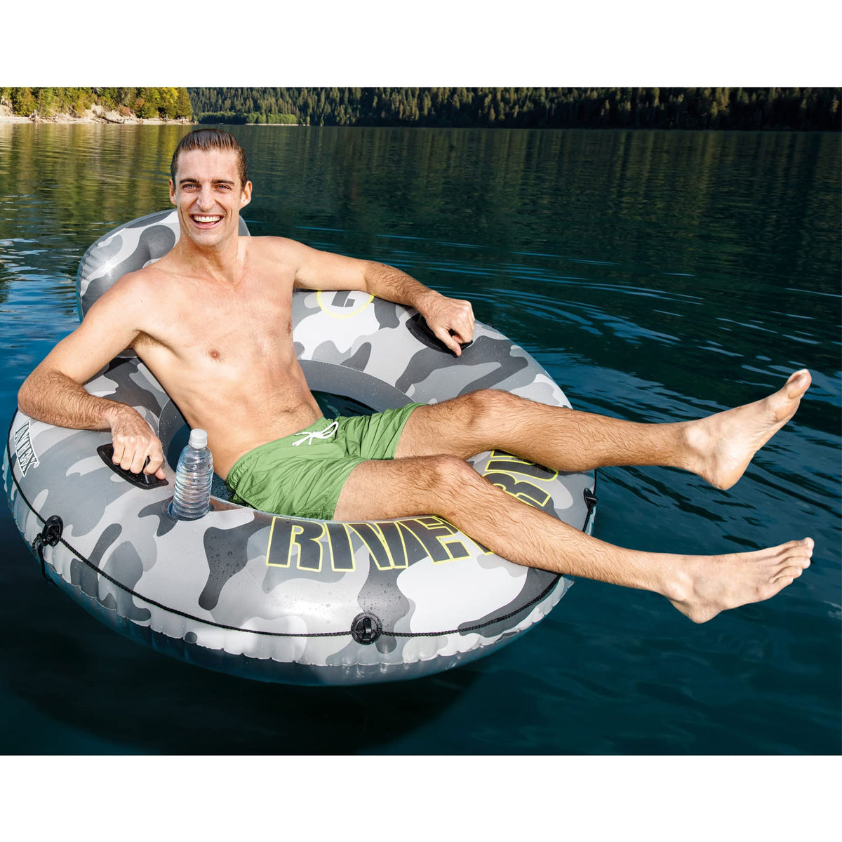 Inflatable Floating Water Tube Raft with Cup Holders, 4 Pack H226991
