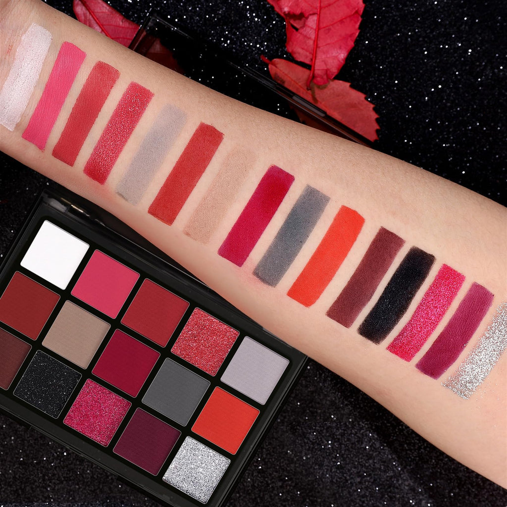 Red 15 Colors Shimmer Matte Glitter Metallic Eyeshadow Palette C2735