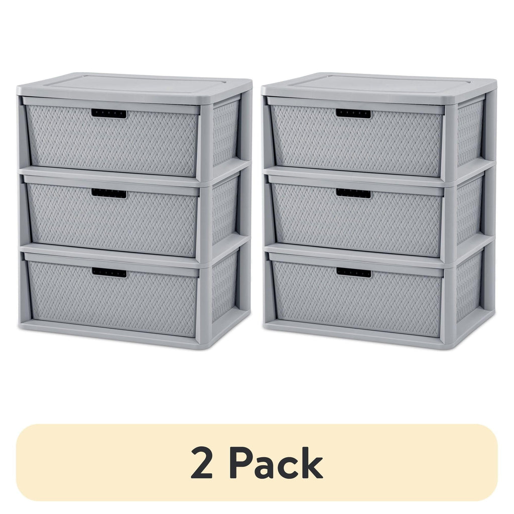 3 Drawer Plastic Storage Tower with Removable Bins, Gray, 2 Pack X164