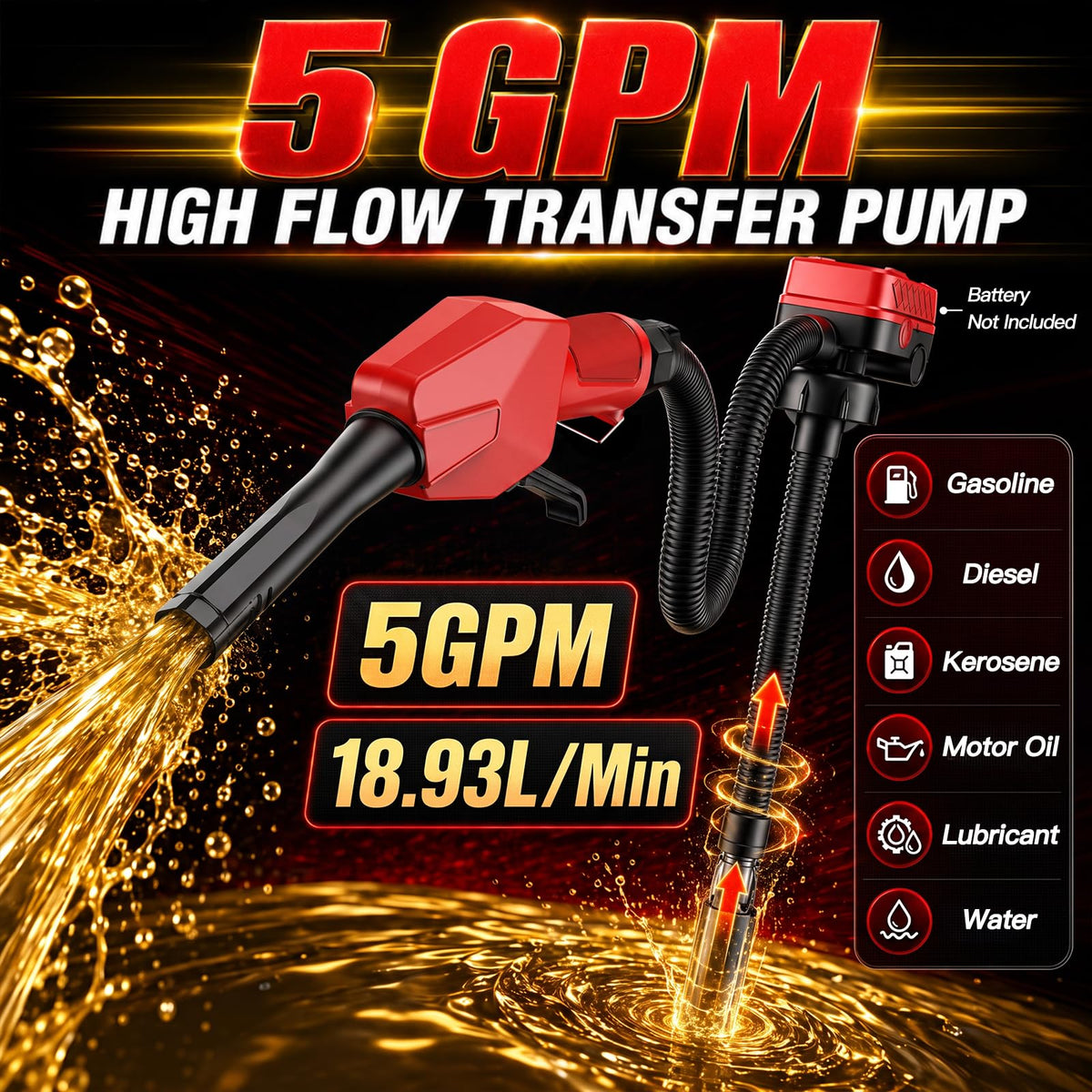 Cordless Fuel Transfer Pump with Auto Stop & Hand-Trigger Nozzle V632