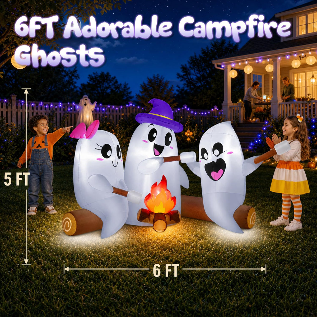 6FT Halloween Inflatables Outdoor Campfire Ghosts with Built-in LEDs R870247