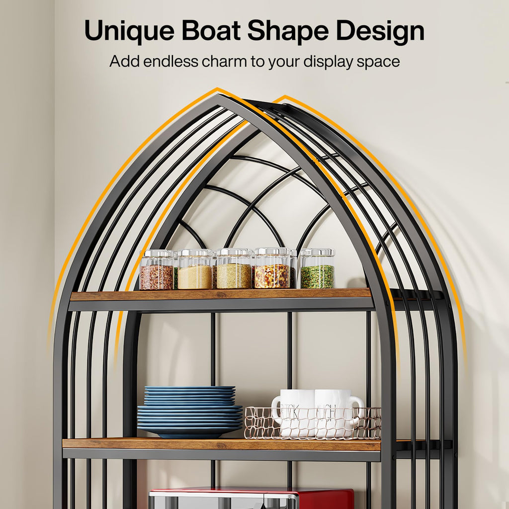 5-Tier 74.8-Inch Tall Curved Wood Bookshelf with Metal Frame R113
