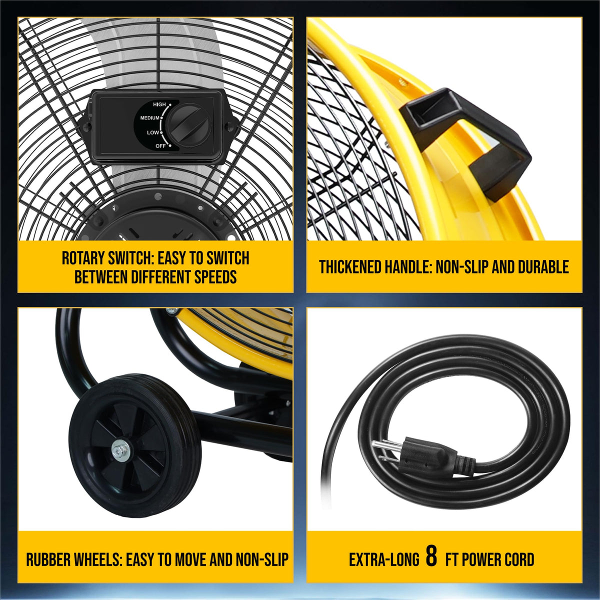 24 Inch High Velocity Tilt Metal Drum Fan Yellow 3 Speed D1660