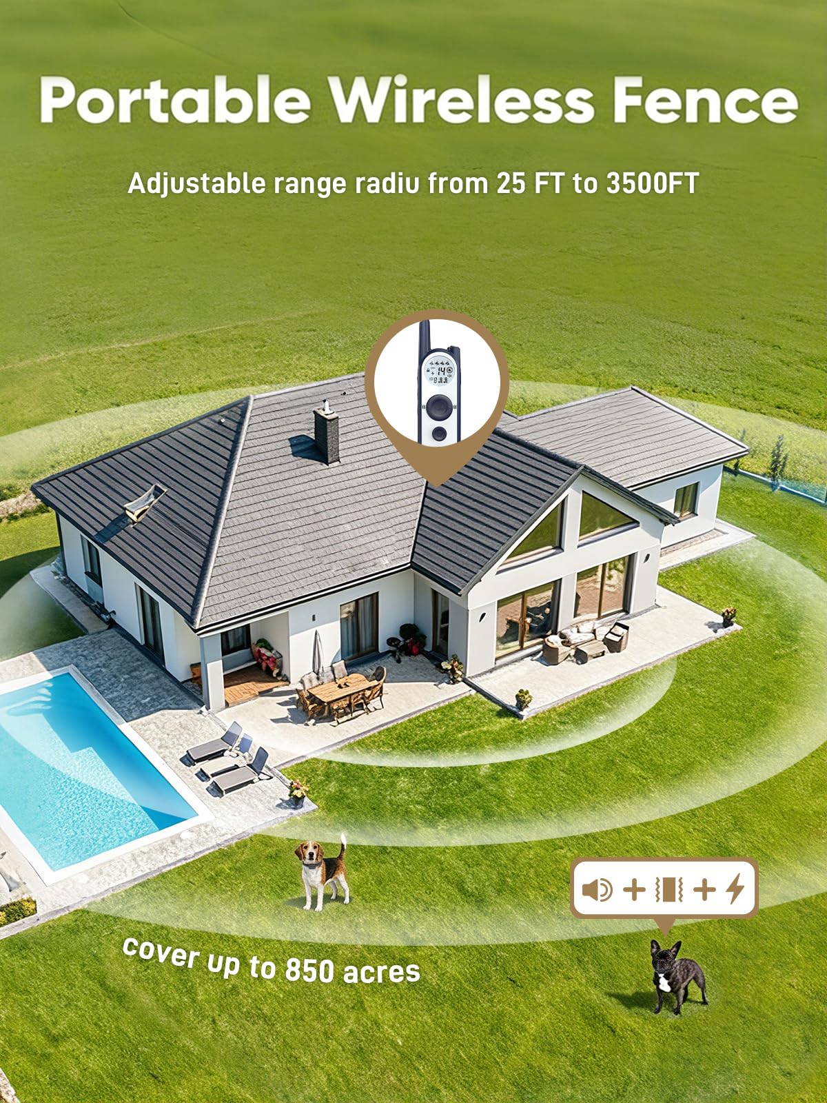 Wireless Dog Fence System, 3500ft Adjustable Waterproof Rechargeable Training Collar D779927