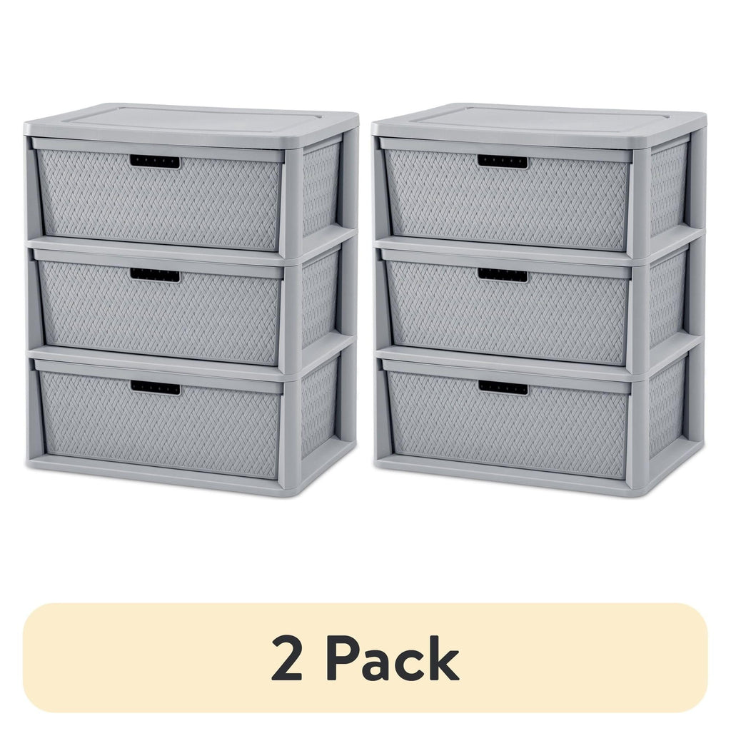 3 Drawer Plastic Storage Tower with Removable Bins, Gray, 2 Pack X164