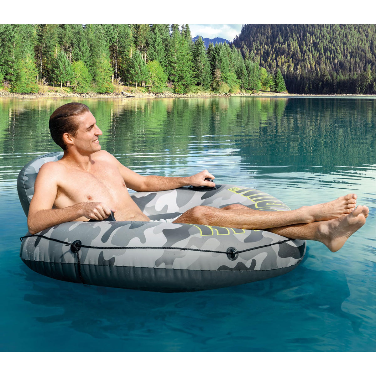 Inflatable Floating Water Tube Raft with Cup Holders, 4 Pack H226991