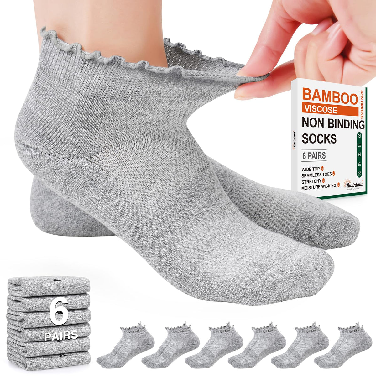 6 Pairs Low Cut Non Binding Diabetic Ankle Socks R526