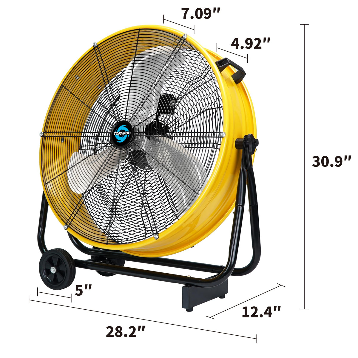 24 Inch High Velocity Tilt Metal Drum Fan Yellow 3 Speed D1660