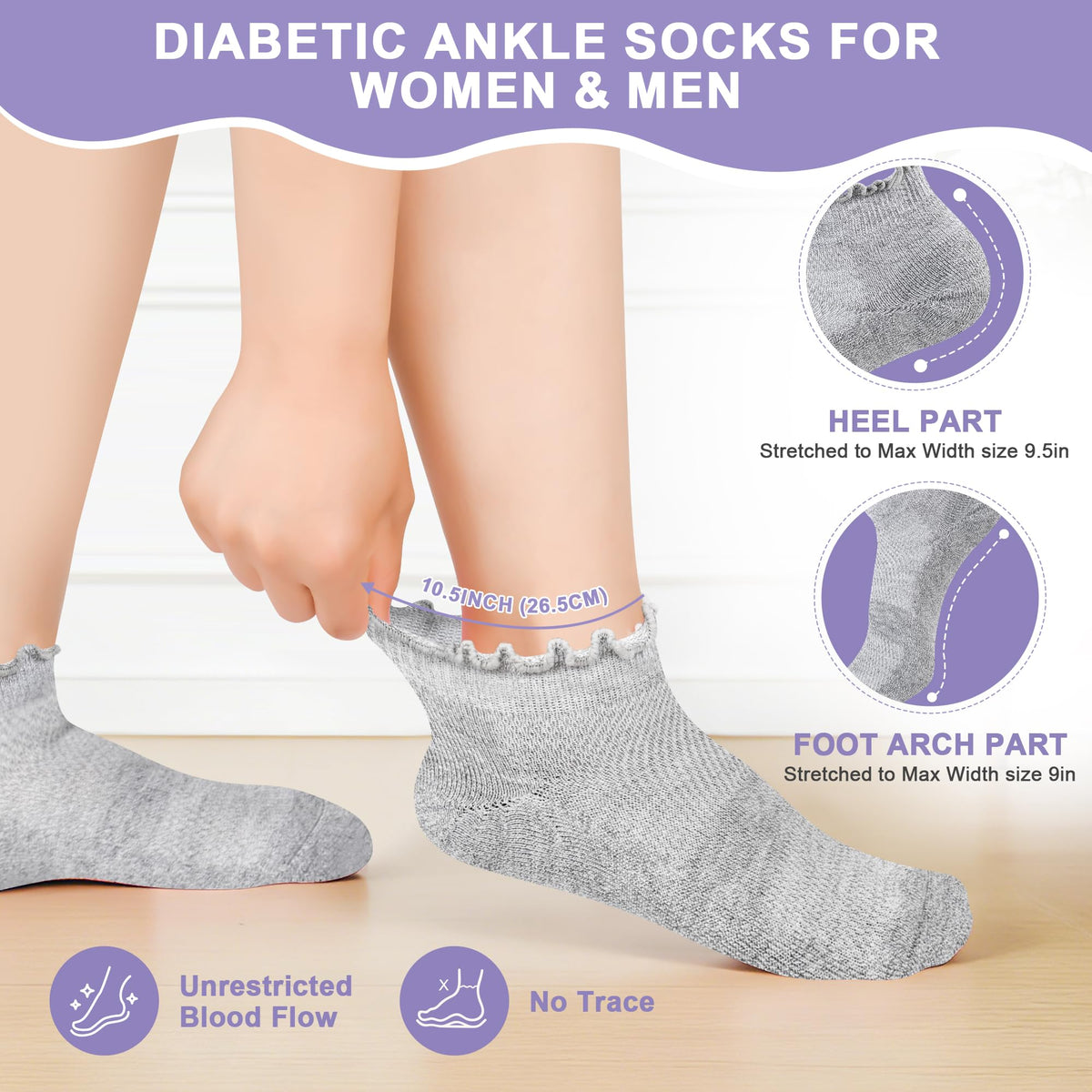 6 Pairs Low Cut Non Binding Diabetic Ankle Socks R526
