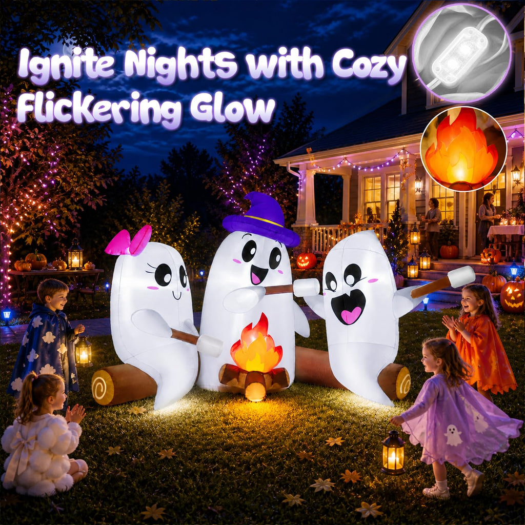 6FT Halloween Inflatables Outdoor Campfire Ghosts with Built-in LEDs R870247