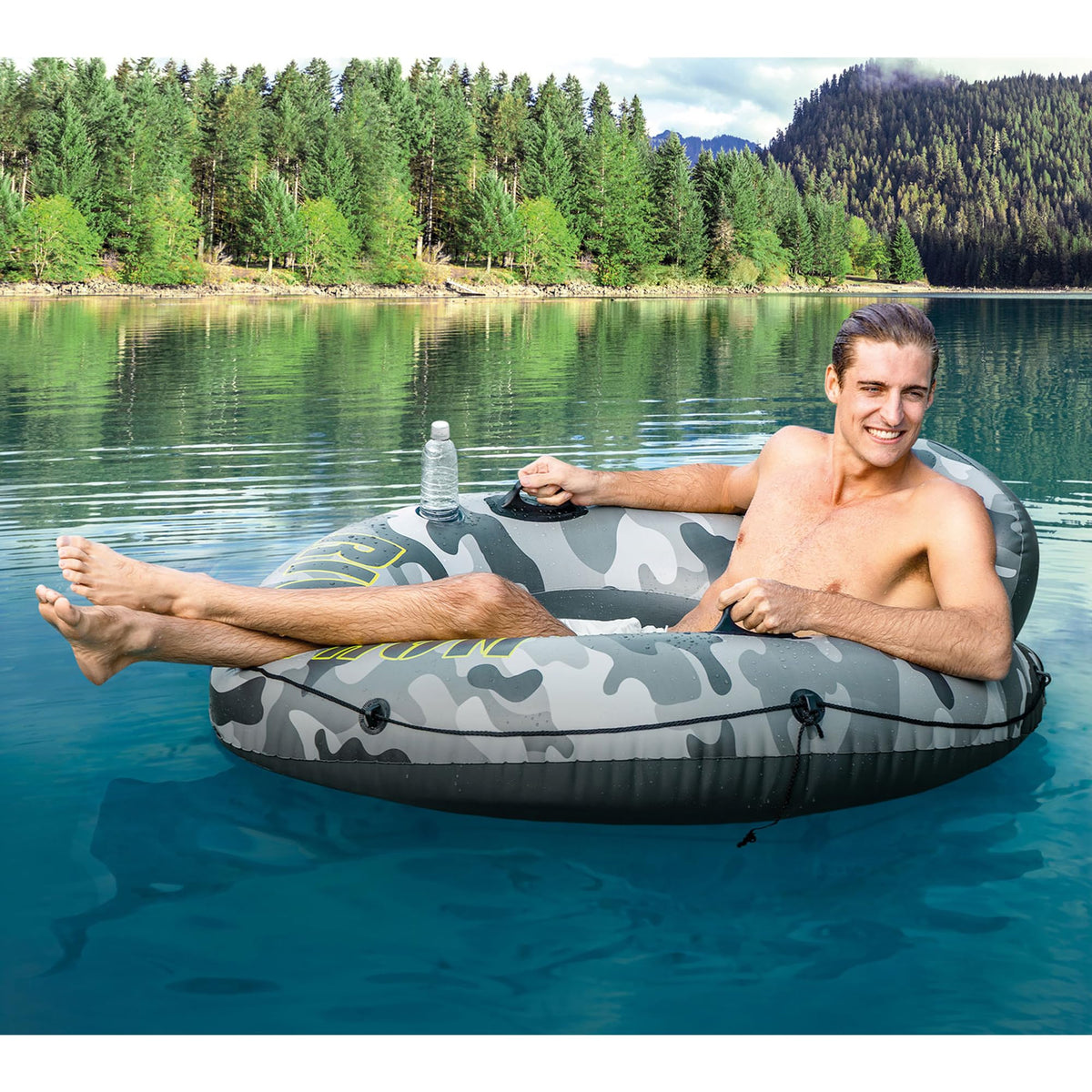 Inflatable Floating Water Tube Raft with Cup Holders, 4 Pack H226991