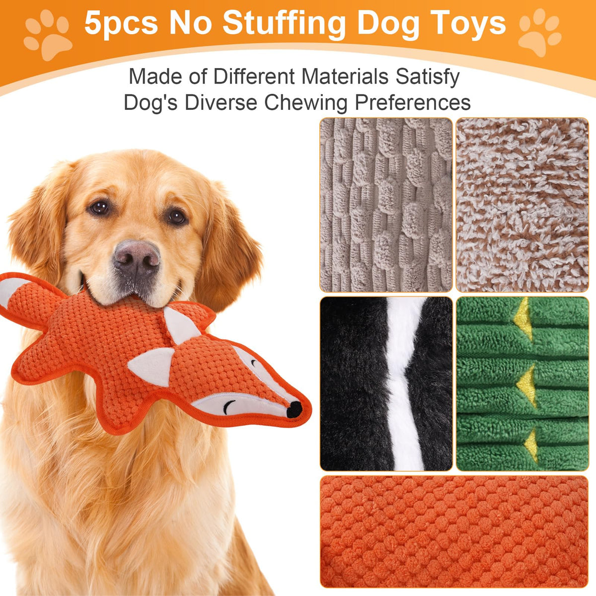 5 Pack Squeaky Plush Dog Toys with Crinkle Paper A157