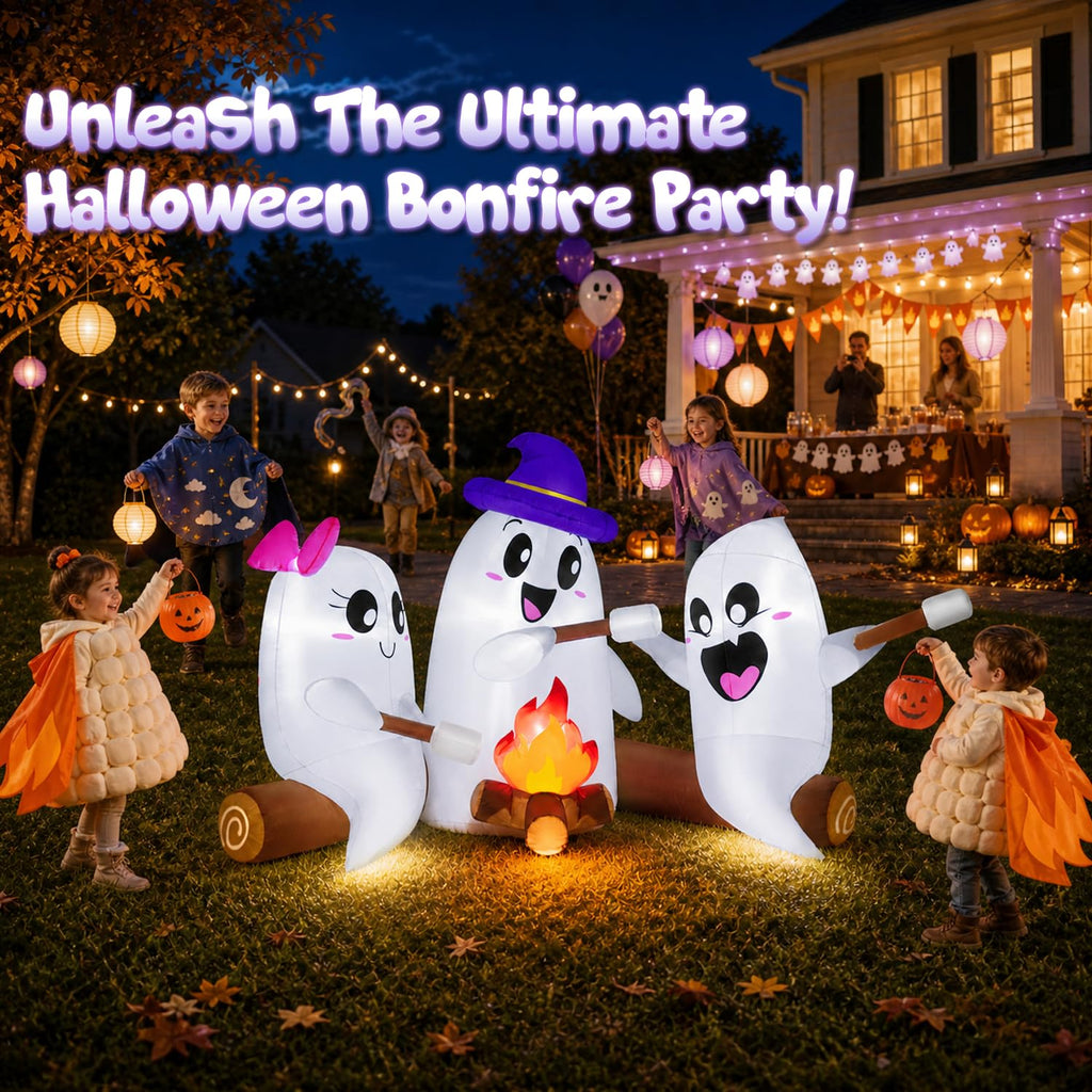 6FT Halloween Inflatables Outdoor Campfire Ghosts with Built-in LEDs R870247