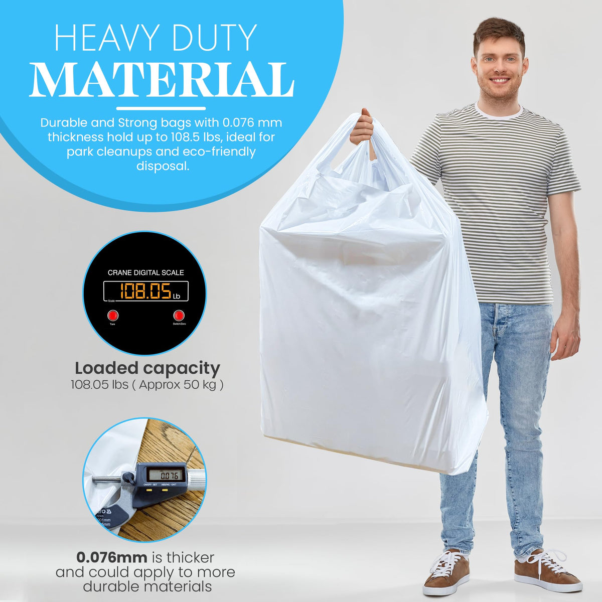 52 Gallon 40 Count 3 MIL Heavy Duty Trash Bags with Handles L664