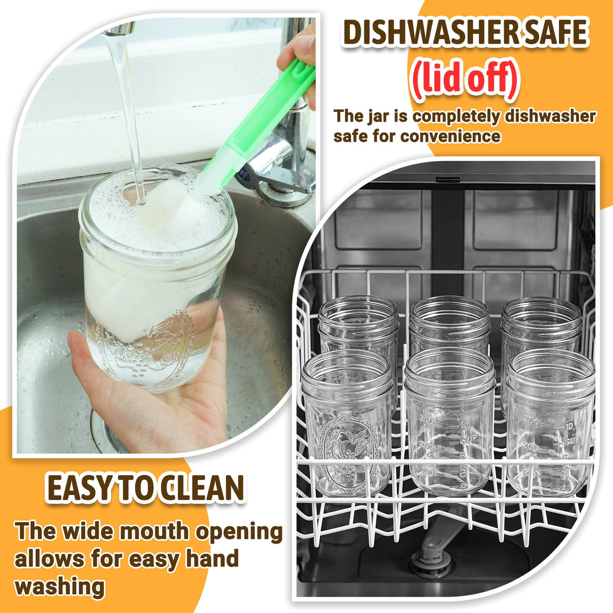 16 oz 6 Pack Wide Mouth Mason Jars with Airtight Lids H5776